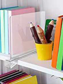 2入組透明亞克力隔板適用於書架辦公桌文件夾、可拆卸免釘架子隔層收納盒 - 無色 - 查看 4