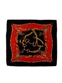 1入組女士們金屬質感鏈條連接細節方形圍巾製成的真絲 - 黑色 - 查看 5