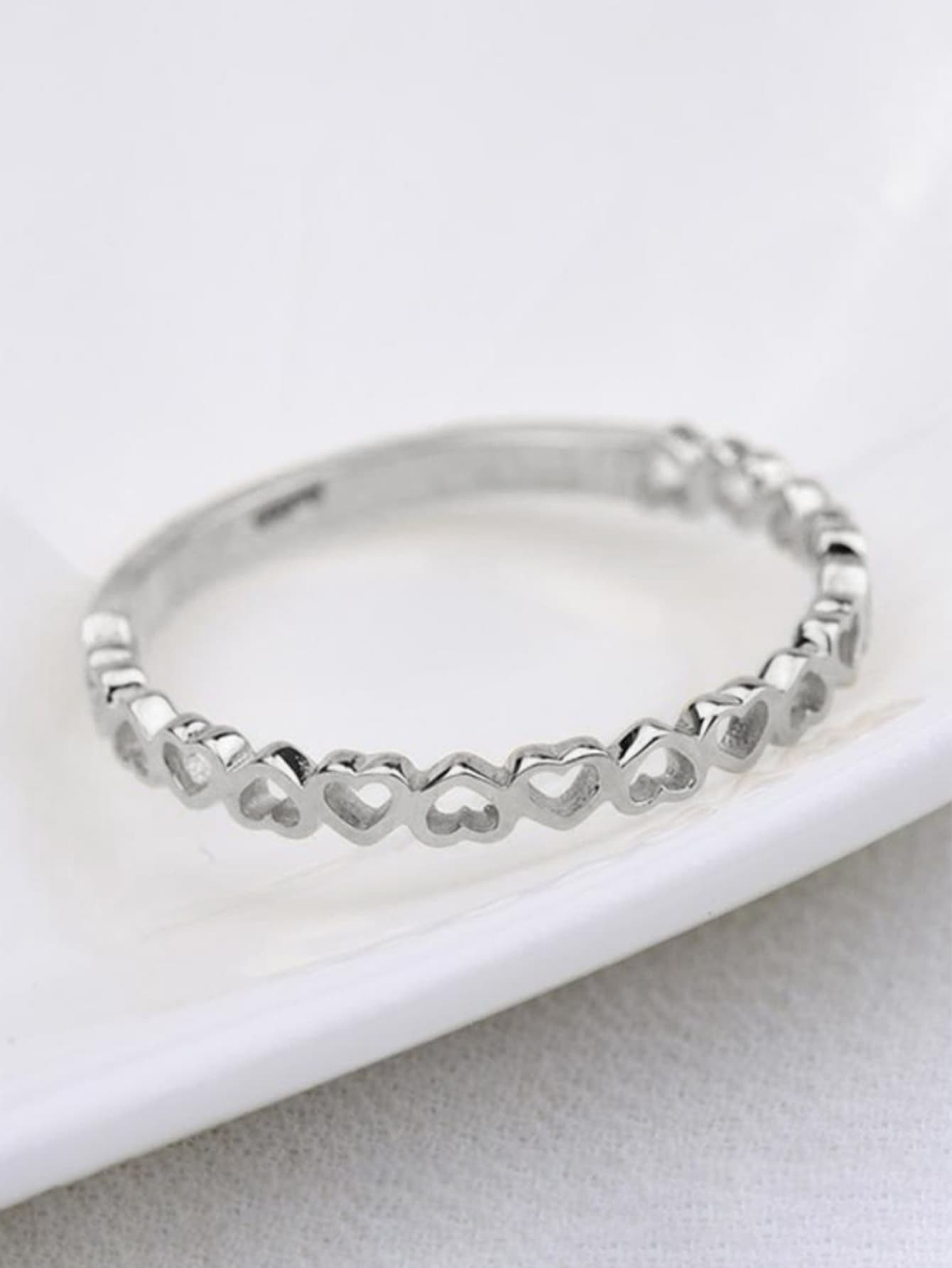 1 chiếc nhẫn hình trái tim thanh lịch, kiểu dáng nữ, thích hợp cho lễ đính hôn, kỷ niệm, tiệc tùng, ngày Valentine, cũng có thể là quà tặng cho mẹ hoặc Ngày của Mẹ. - Bạc - Xem 2