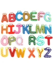 26pcs Wooden Cartoon English Alphabet Fridge Stickers - Multicolor - View 1