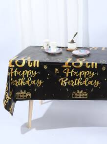 主題一次性桌布帶黑色背景和金色 - 彩色 - 查看 1