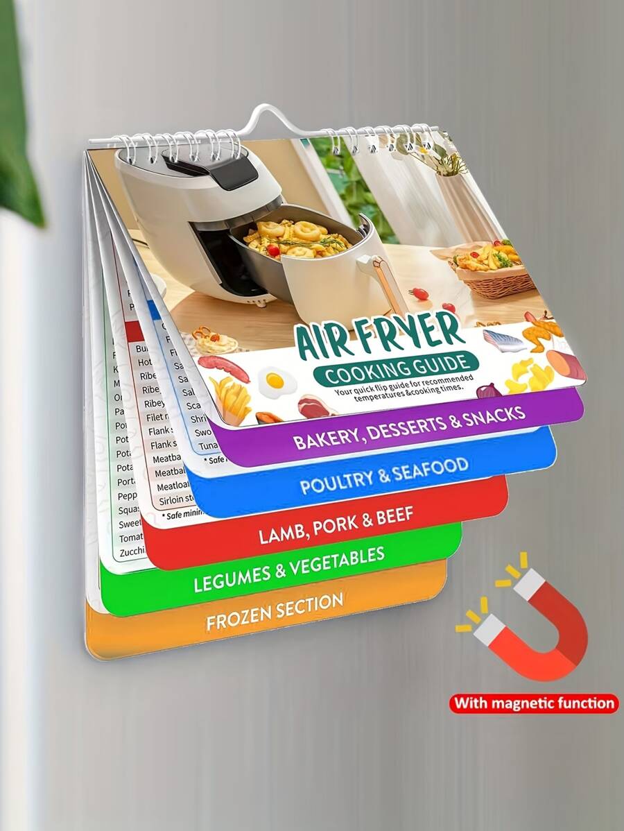 1入組空氣炸鍋床單磁鐵烹飪指導小冊子-空氣炸鍋磁性床單套裝烹飪-立即空氣炸鍋配件煮鍋溫度指導廚房轉換 - 彩色 - 查看 1