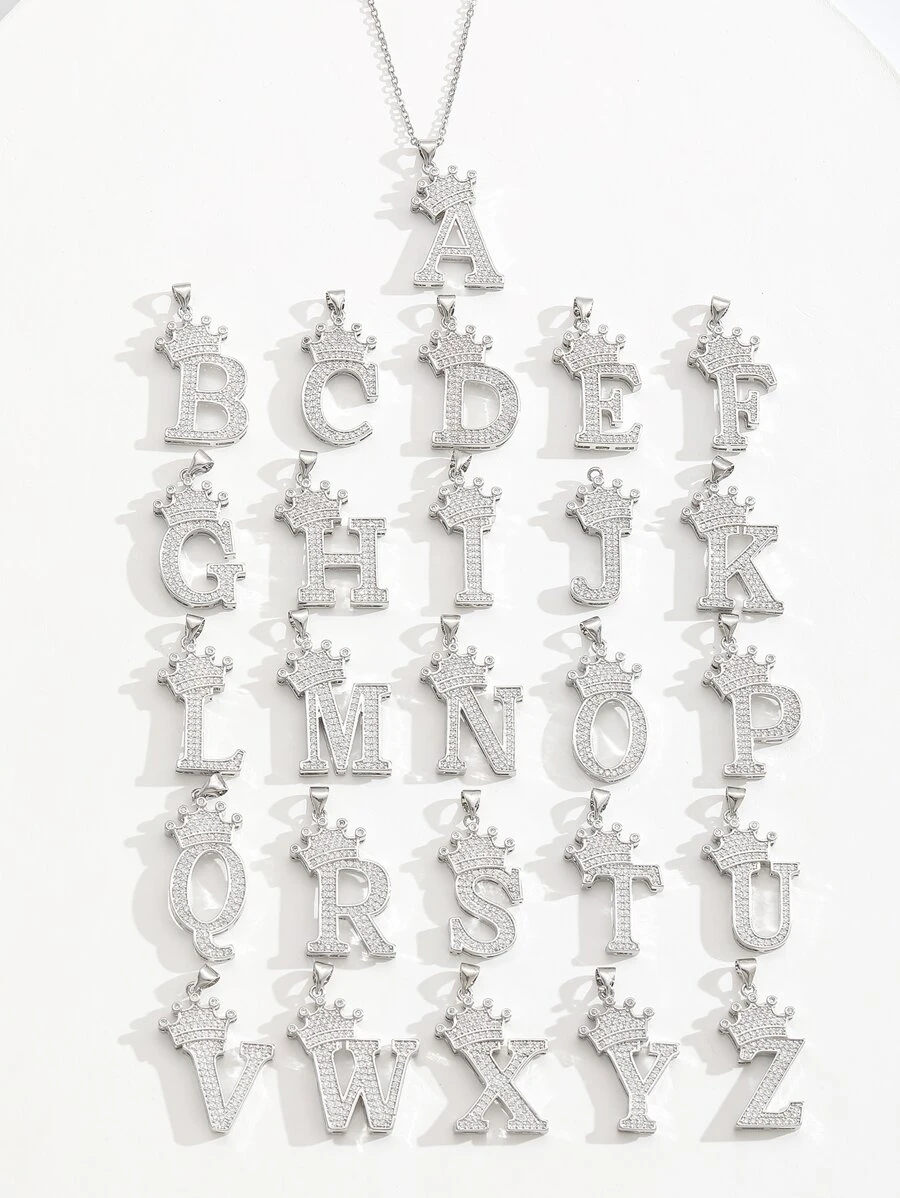 1 件个性化流行皇冠字母吊坠项链，男女皆宜，时尚派对项链，朋友礼物，日常装饰 - 銀色 - 查看 1