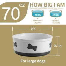 Sweejar Ceramic Dog Bowls with Bone Pattern, Dog Food Dish for Large Dogs, Porcelain Pet Bowl for Water 70 Fl Oz
