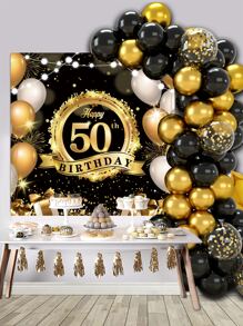 70 件/套黑金风格 50 岁生日五彩纸屑气球链套装包含 1 件黑金生日背景布和 2 件气球配件，黑金主题 50 岁生日派对墙壁背景装饰气球套装，装饰性气球拱门套件，五十岁生日派对装饰，圣诞节 - 彩色 - 查看 2