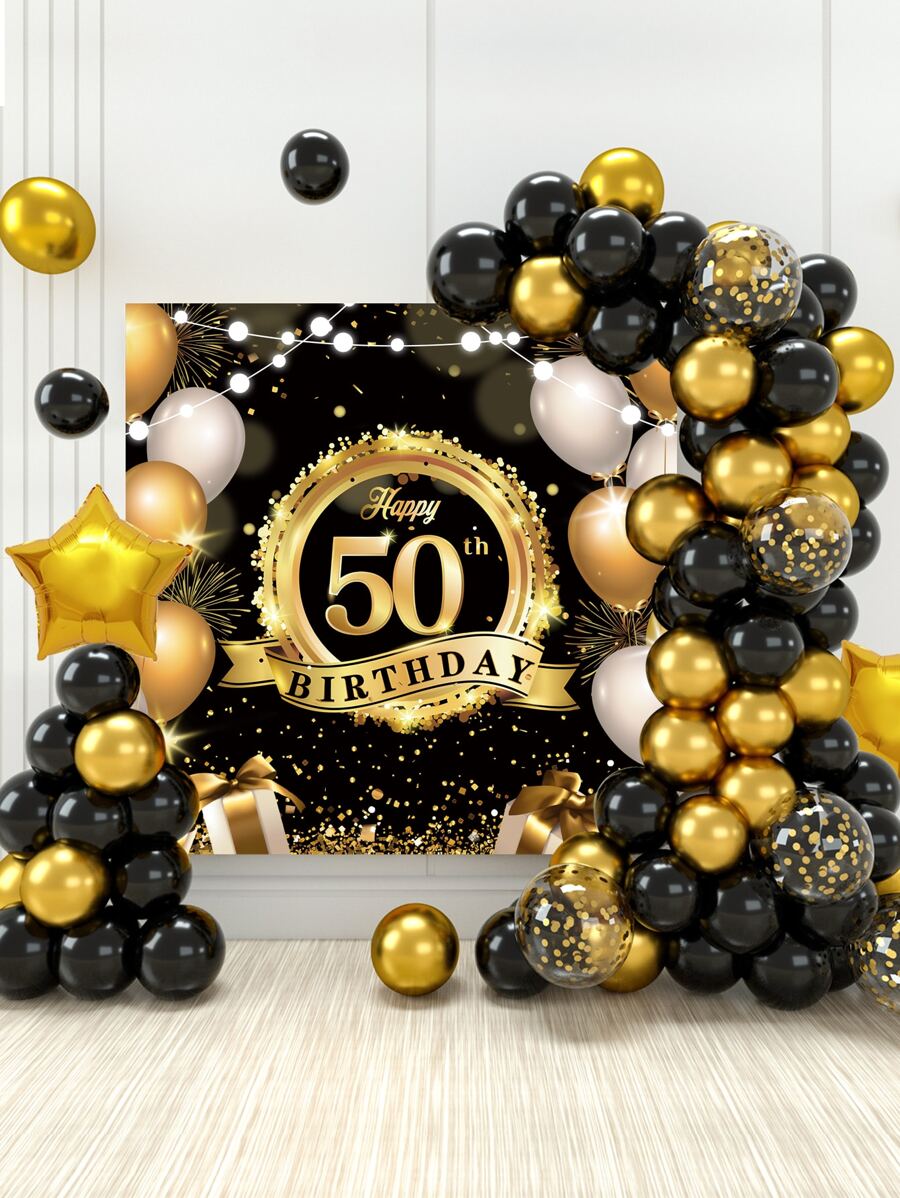 70 件/套黑金风格 50 岁生日五彩纸屑气球链套装包含 1 件黑金生日背景布和 2 件气球配件，黑金主题 50 岁生日派对墙壁背景装饰气球套装，装饰性气球拱门套件，五十岁生日派对装饰，圣诞节 - 彩色 - 查看 1