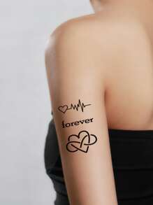 1 pieza pegatina de tatuaje con patrón de corazón y letra inglesa de estilo fresco - Negro - Ver 2