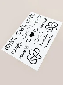 1 pieza pegatina de tatuaje con patrón de corazón y letra inglesa de estilo fresco - Negro - Ver 5