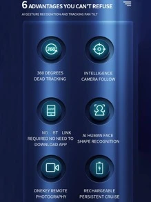 Q7- Anti shake 360 degree rotation intelligent tracking pan tilt AI face recognition live streaming camera tracking mobile phone stabilizer bracket - Black - View 2