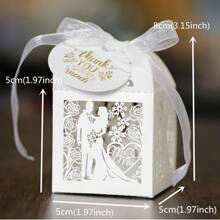 25 件/包婚礼糖果盒，镂空激光切割白色盒子，带有“谢谢”标签和丝带领带 DIY 工艺品，非常适合派对和情人节礼物，方形心形回礼，非常适合巧克力、礼物、订婚、新娘送礼会装饰、返校情人节 - 白色 - 查看 3