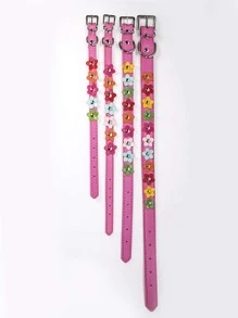 寵物項圈寵物彩色花翻領玫瑰紅色花翻領 - 玫紅色 - 查看 2