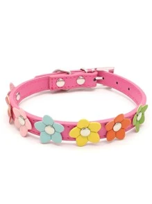 寵物項圈寵物彩色花翻領玫瑰紅色花翻領 - 玫紅色 - 查看 7