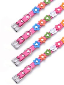 寵物項圈寵物彩色花翻領玫瑰紅色花翻領 - 玫紅色 - 查看 3