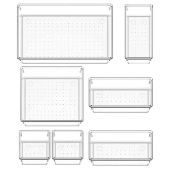 THELIFE 7 件透明塑料抽屉整理器套装，带 4 种尺寸办公桌抽屉隔板收纳盒，用于化妆品、珠宝、厨房、卧室、浴室、办公室整理装饰秋季装饰节日装饰房间装饰家居装饰秋季装饰卧室装饰