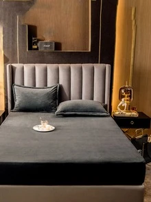 Dark Grey Crystal Velvet Bedding Set, 3pcs - Dark Grey - View 5