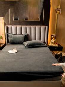 Dark Grey Crystal Velvet Bedding Set, 3pcs - Dark Grey - View 1