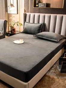 Dark Grey Crystal Velvet Bedding Set, 3pcs - Dark Grey - View 2