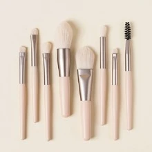 Bộ Cọ Trang Điểm Mini 8 Chiếc, Bộ Cọ Phấn Che Khuyết Điểm Di Động, Lông Mềm, Dùng Cho Mỹ Phẩm Làm Đẹp, Dụng Cụ Phấn Mắt - Màu be - Xem 3