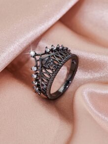 1 件精美时尚个性化多功能锆石骷髅皇冠戒指，女士情人节生日礼物 - 黑色 - 查看 2