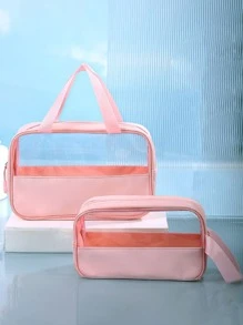 1 件新款透明化妆包旅行洗漱包海滩防水收纳包奢华时尚化妆包，波西米亚风，适用于假日海滩、浴室收纳、卧室收纳，大容量