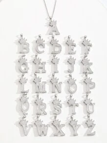 1件时尚皇冠和26个字母吊坠项链，可爱冰晶字母首饰，女士礼物 - 銀色 - 查看 1