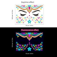 8 piezas impermeable Etiqueta engomada del tatuaje temporal mascarada neón fluorescente cara Pegatina festival de música brillante falso Tatuaje Maquillaje brillante - Multicolor - Ver 9