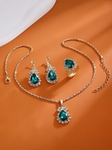 4入组/套水滴項鍊耳環戒指首飾套裝適合女士派對婚禮婚禮配件