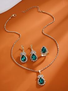 4入组/套水滴項鍊耳環戒指首飾套裝適合女士派對婚禮婚禮配件