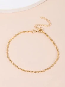 1入組極簡休閒時尚扭結金屬鏈腳錬適合女士,日常穿著,旅行,度假 - 金黃色 - 查看 2