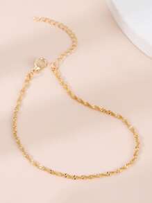 1入組極簡休閒時尚扭結金屬鏈腳錬適合女士,日常穿著,旅行,度假 - 金黃色 - 查看 3