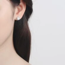 1 đôi Của Đơn giản Và Thanh lịch Toàn trận Kim cương Hình vuông Quý cô Hoa tai - Bạc - Xem 2