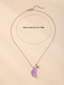 2入組朋友系列合金蝴蝶彩色吊墜項鍊 - 紫色 - 查看 3