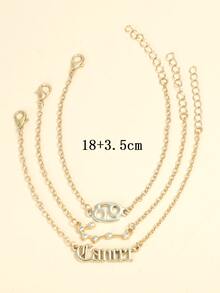 3入組復古星座標誌和英文字母和水鑽裝飾吊墜手鐲套裝帶星座卡-生日禮物 - 金黃色 - 查看 4