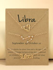 3入組復古星座標誌和英文字母和水鑽裝飾吊墜手鐲套裝帶星座卡-生日禮物 - 金黃色 - 查看 10