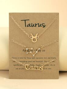 3入組復古星座標誌和英文字母和水鑽裝飾吊墜手鐲套裝帶星座卡-生日禮物 - 金黃色 - 查看 6