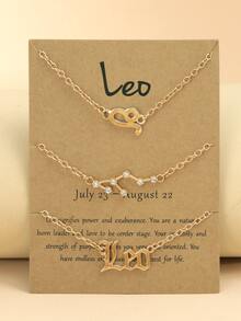 3入組復古星座標誌和英文字母和水鑽裝飾吊墜手鐲套裝帶星座卡-生日禮物 - 金黃色 - 查看 9