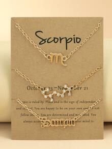 3入組復古星座標誌和英文字母和水鑽裝飾吊墜手鐲套裝帶星座卡-生日禮物 - 金黃色 - 查看 8