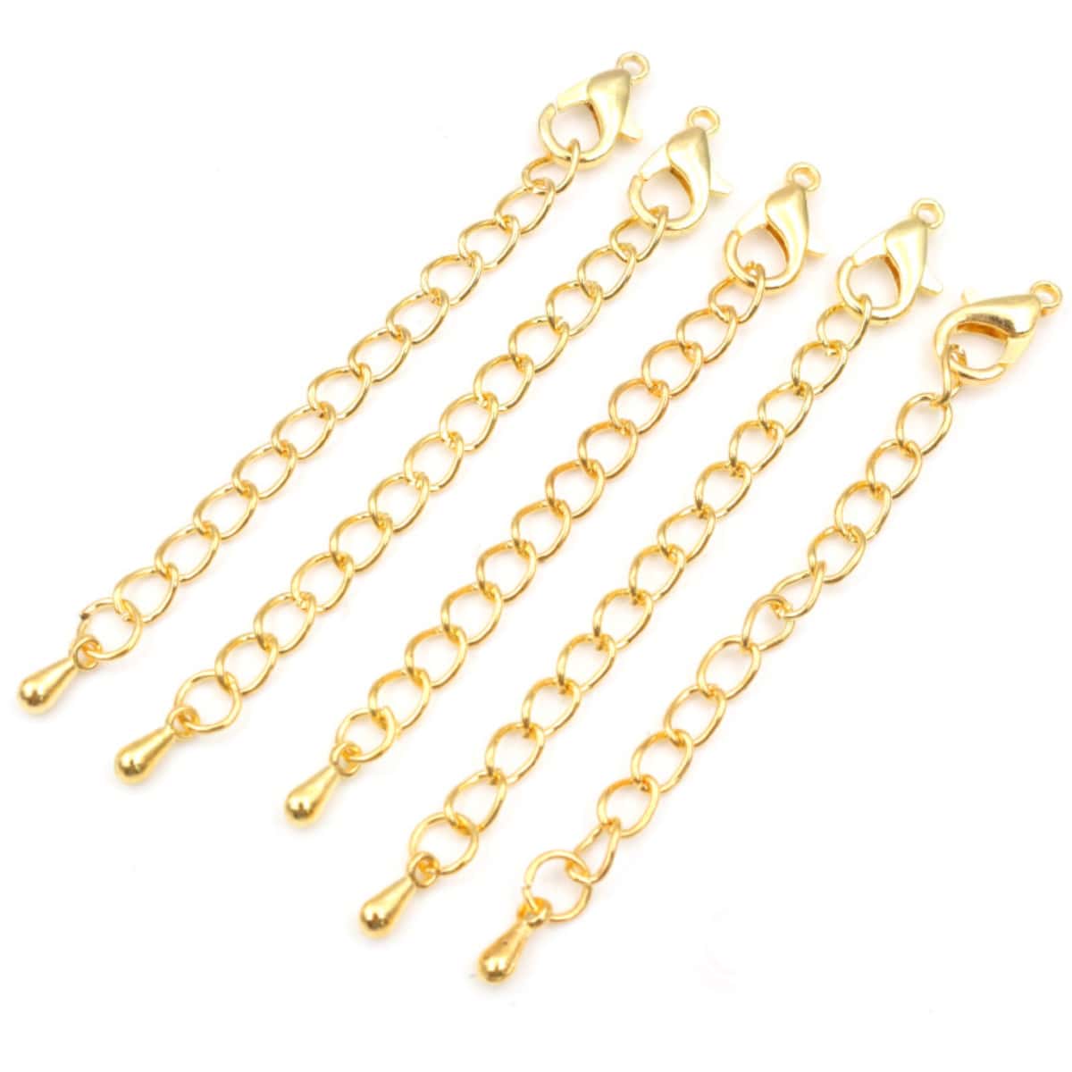 10pcs 50/70mm Length Extended Extension Tail Chain Lobster Clasps Connector For DIY Necklace Jewelry Making Findings - Gold - View 1