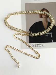 1條白珍珠腰帶,優雅簡約但具時尚感,適用於禮服、毛衣,四季適用,適合日常使用 - 白色 - 查看 2