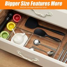 THELIFE 9pcs Drawer Organizer Set With 4 Sizes-Multi Use For Vanity, Bathroom, Desk, Organization Tray And Customized Layout Storage Container For Makeup, Kitchen, Office  Decorations   Autumn Decor Festival Decor Room Decor Home Decor Fall Decor Bedroom Decor - Clear - View 7