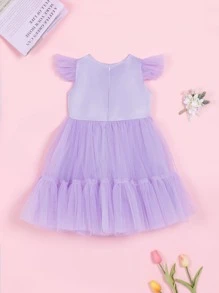 Cô Gái Trẻ Viền Ruffle Lớp phủ lưới Đầm Party - Màu tím hoa cà - Xem 2