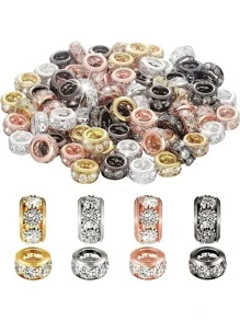 20 顆大孔水鑽間隔珠（10 毫米）、密鑲水晶珠、銀/金色調 Rondelle 珠、DIY 手鍊珠寶用品、項鍊製作、工藝品 - 圓形水鑽隔片 - 查看 2