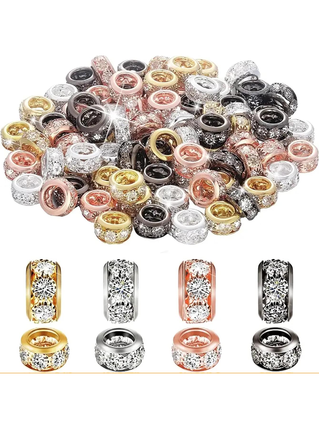 20 顆大孔水鑽間隔珠（10 毫米）、密鑲水晶珠、銀/金色調 Rondelle 珠、DIY 手鍊珠寶用品、項鍊製作、工藝品 - 圓形水鑽隔片 - 查看 1