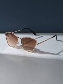 1pc Women's Metal Cat Eye Frame Fashion Glasses Elegant Shades Beach Accessories Beach Accessories For Women Glasses Shades Basics Fall Winter Women Outfits Clothes Business Casual Gifts For Summer Beach Vacation,Outdoor,Travel - Ombre - View 3