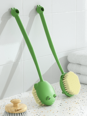1入組卡通洗澡刷帶長手柄適用於後,雙面身體洗刷適用於去角質