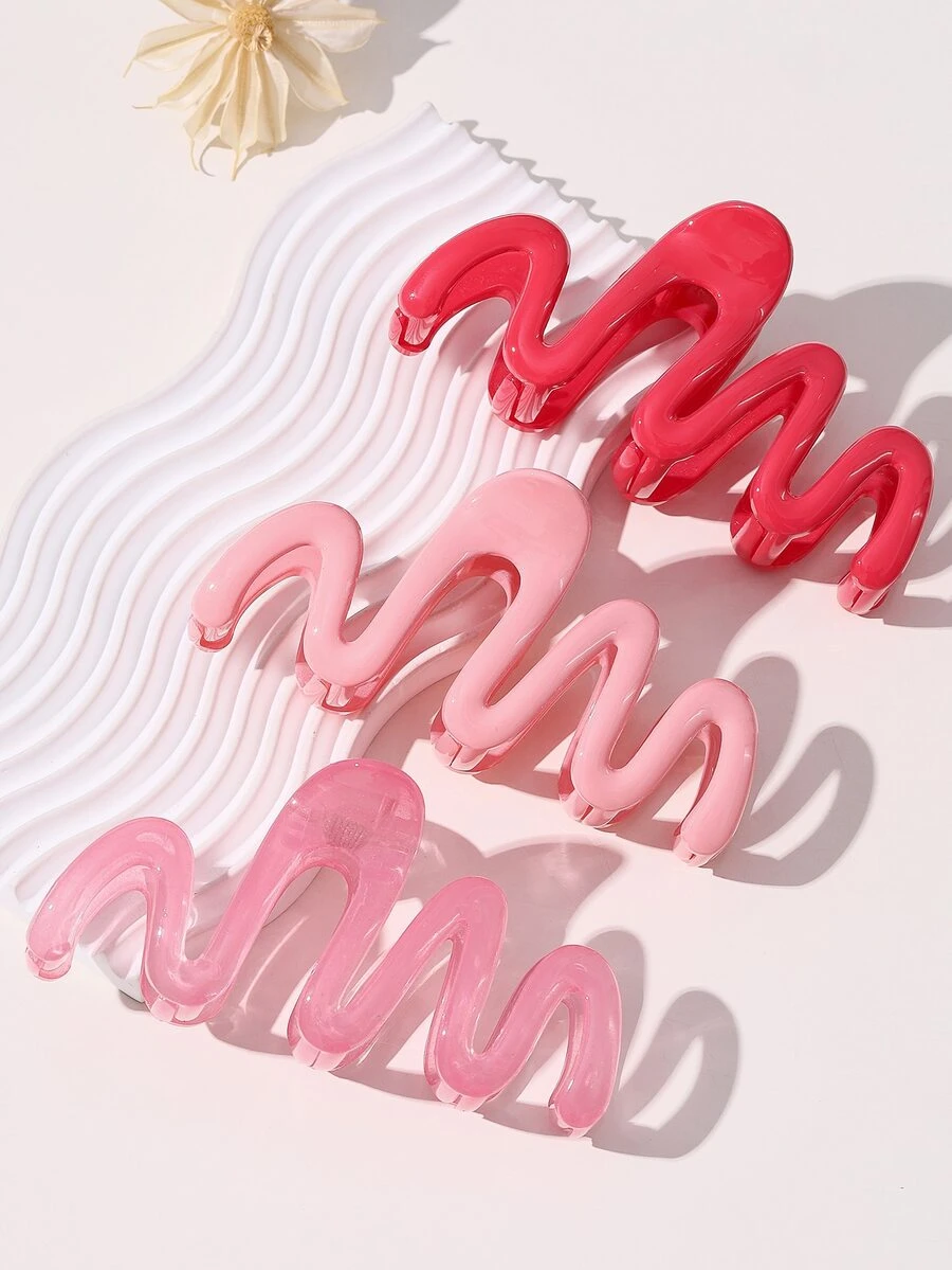 3pcs Thanh lịch Và vui tươi Lady Linh hoạt Dopamine Kem Màu sắc Dợn sóng Không trượt Mạnh mẽ Đúng mốt Lớn Kẹp tóc Thích hợp Đối với Sử dụng hàng ngày Và Qủa tặng
