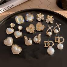 8對/套時尚方晶鋯石裝飾花耳釘和耳墜