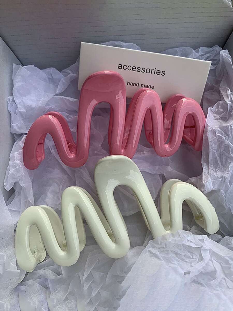 2pcs Minimalist Wave Shaped Hair Clips Claw Clip Winter Hair Accessories - Multicolor - View 1