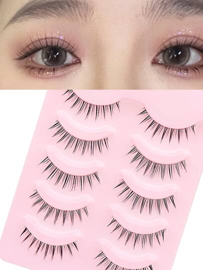5pairs Full Strip Style False Eyelashes - Natural Curl, Thick, Long, Soft, Crossed, Winged, Thin Black Band But Not Scratchy, Charming Cartoonish Looking, Reusable, Suitable For Daily Life, European And American Style, Portable, Easy To Apply Strip Lashes, Lashes, Eyelashes, Fake Lashes