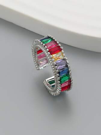 Anillo de regalo de boda/Día de San Valentín con diamantes de colores de 1 pieza hecho de circonita cúbica